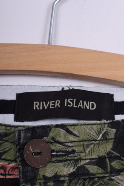 River Island Womens 30  Casual Shorts Palms Print Cotton Green