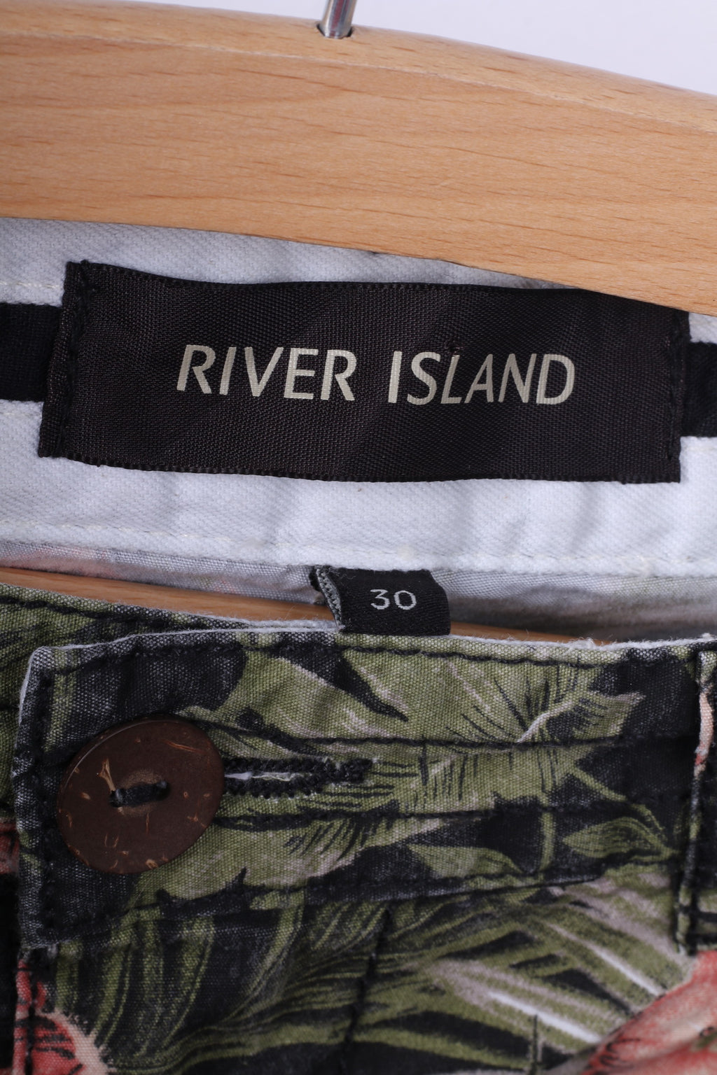 River Island Womens 30  Casual Shorts Palms Print Cotton Green