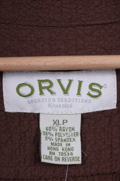 Orvis Womens XL Jacket Brown Full Zipper Summer Rayon Vintage