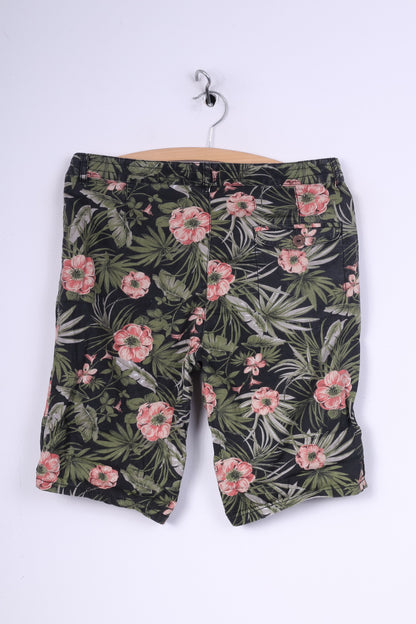River Island Womens 30  Casual Shorts Palms Print Cotton Green