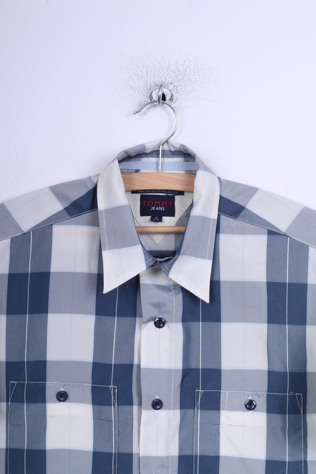 Tommy Hilfiger Jeans Mens S Casual Shirt Check Blue Short Sleeve Summer