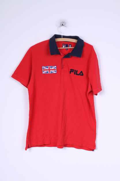 Fila Mens XL Polo Shirt Red Cotton Great Britain Detailed Buttons
