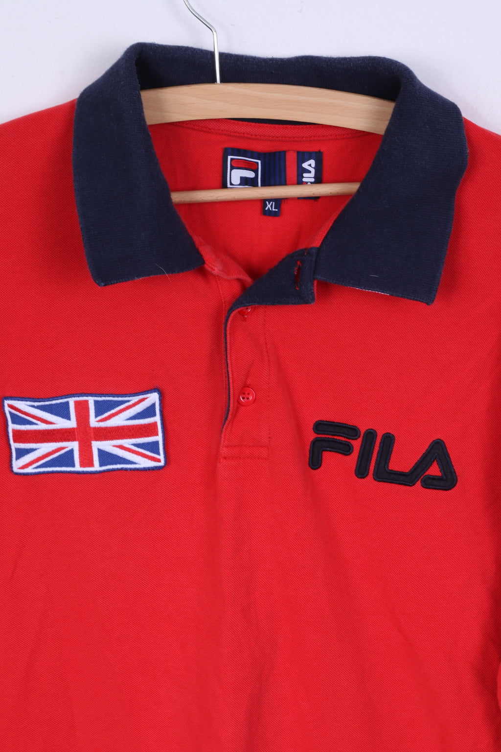 Fila Mens XL Polo Shirt Red Cotton Great Britain Detailed Buttons