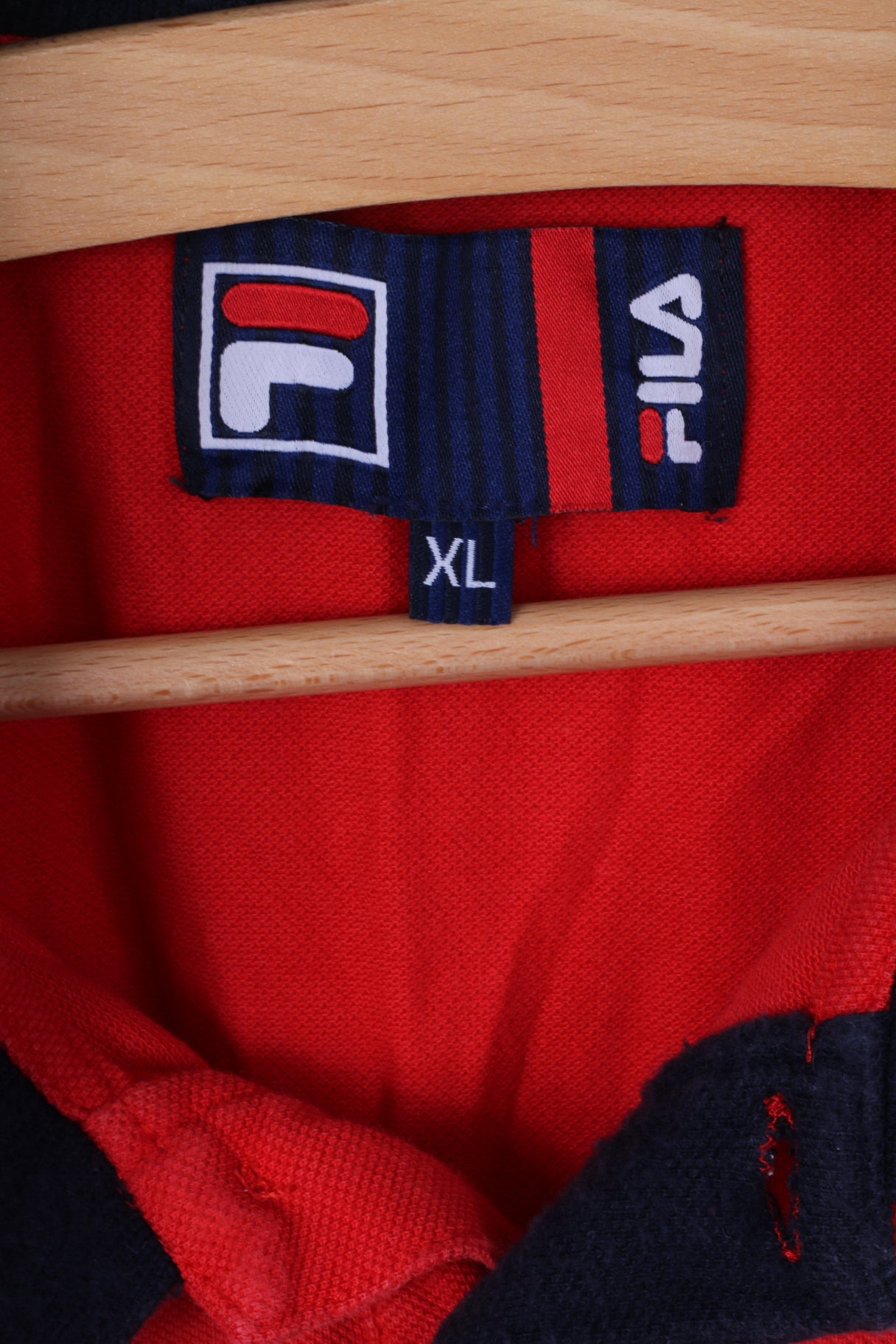 Fila Mens XL Polo Shirt Red Cotton Great Britain Detailed Buttons