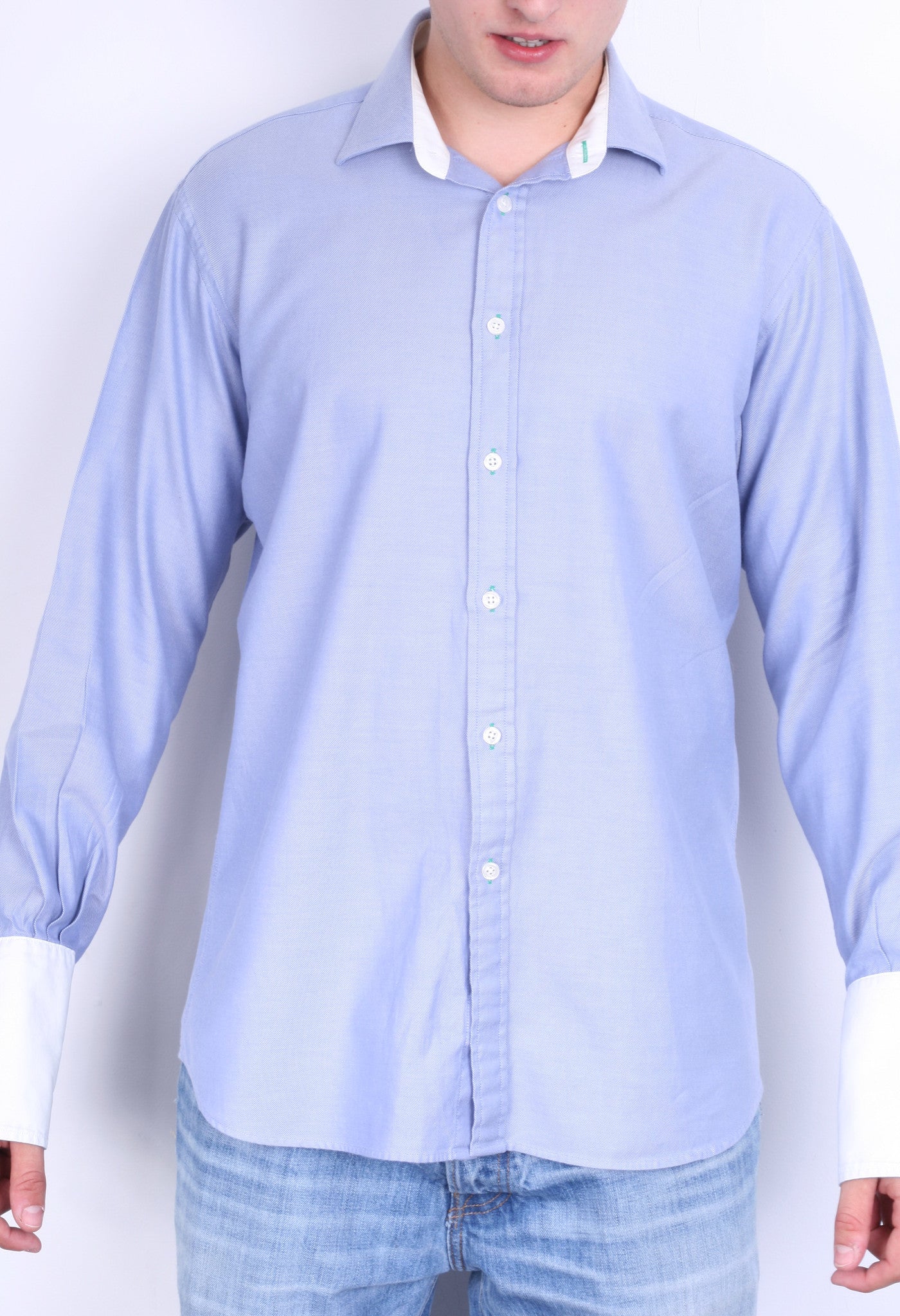 T.M. Lewin Mens 16.5/34.5 XXL Casual Shirt Blue Slim Fit Cotton - RetrospectClothes