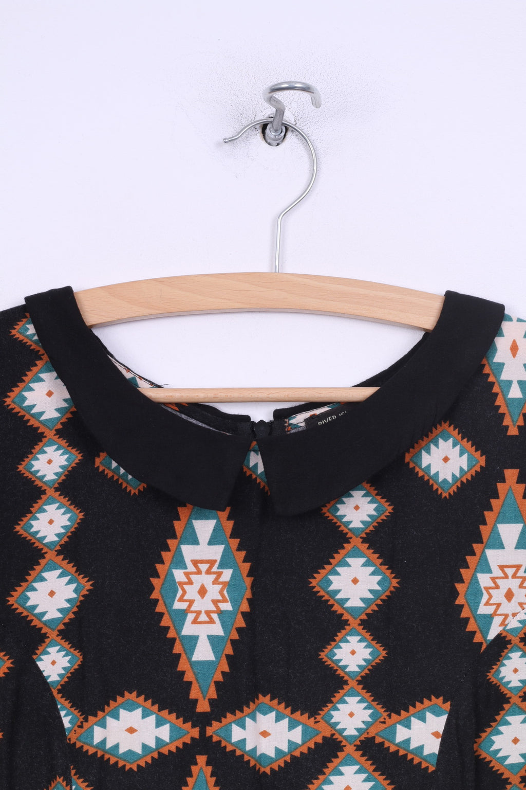 River Island Donna UK14 EU40 M Mini abito tubolare colletto nero stampa Diamont svasato