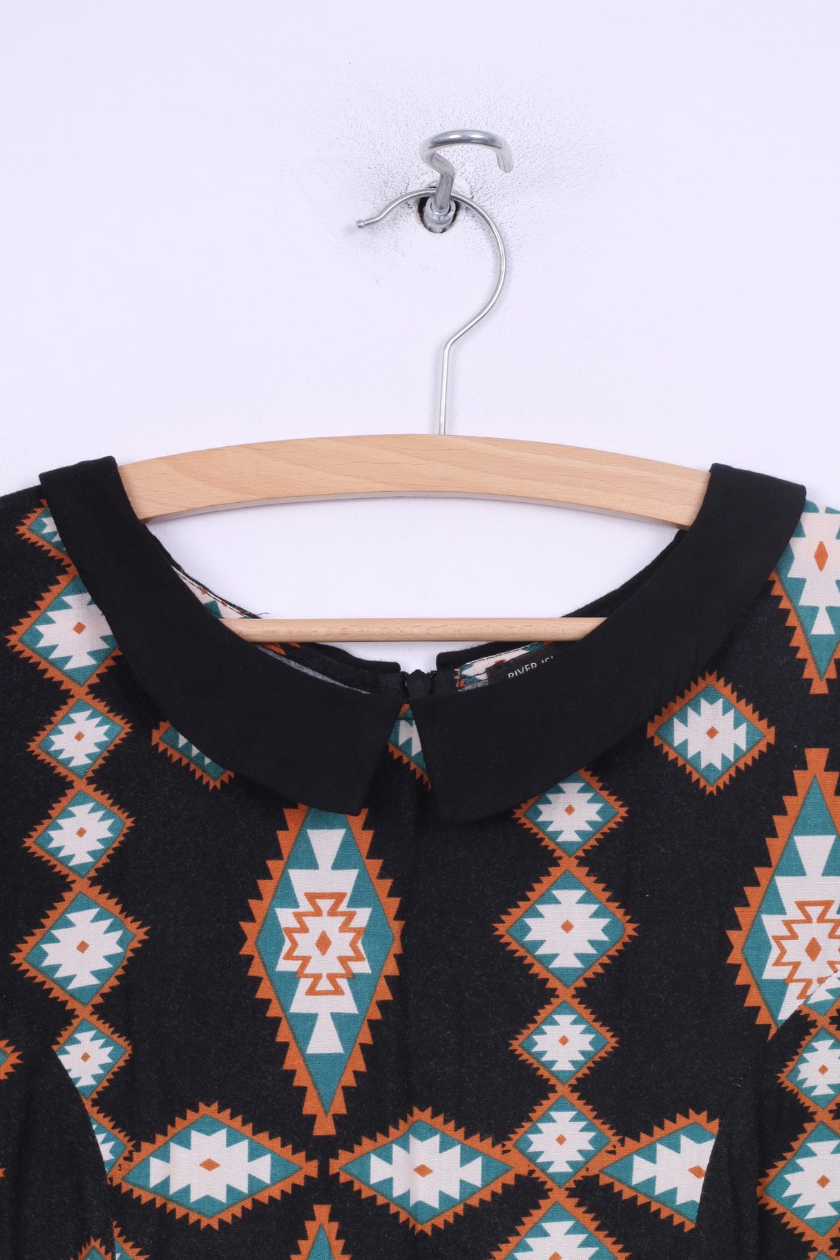 River Island Donna UK14 EU40 M Mini abito tubolare colletto nero stampa Diamont svasato