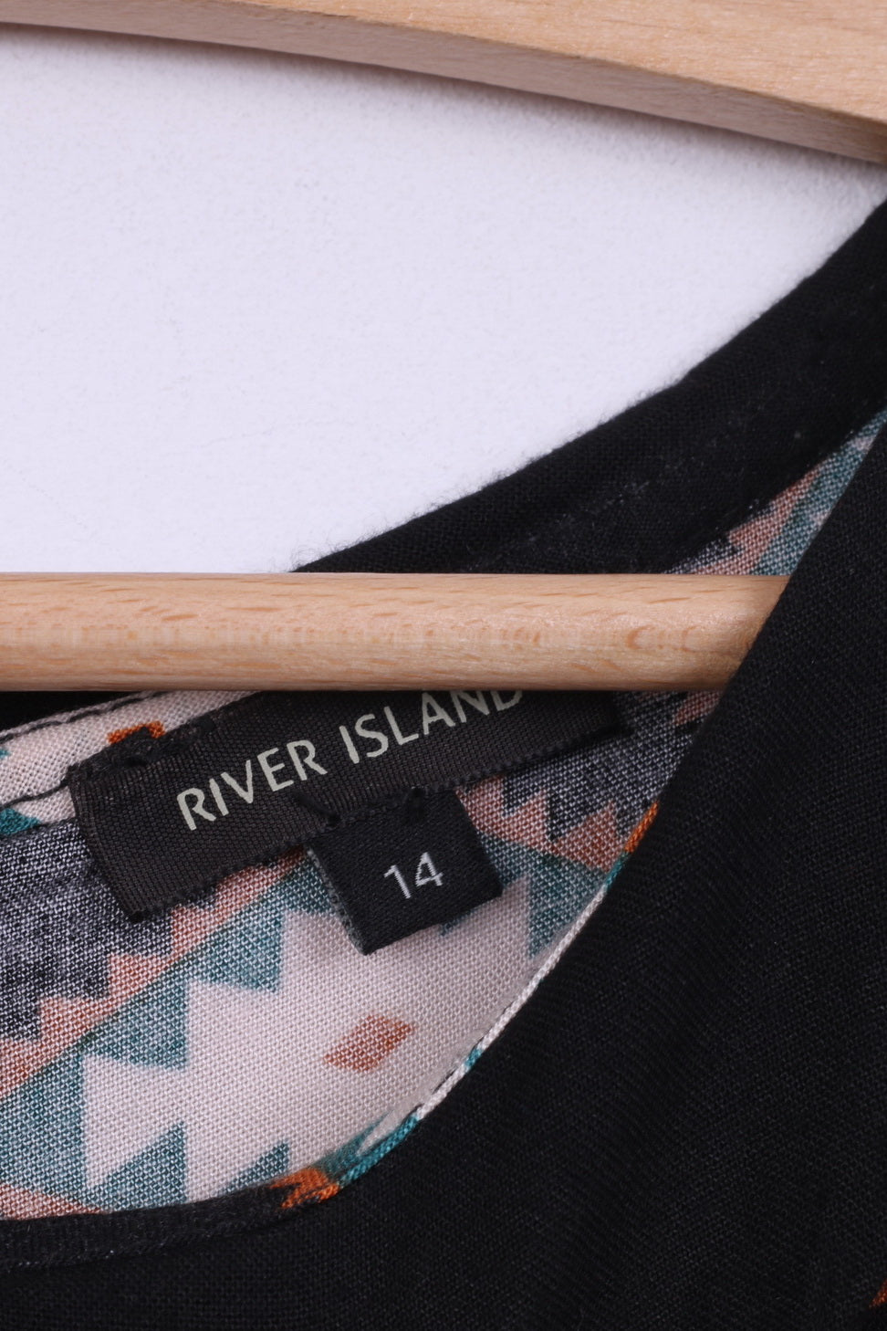 River Island Donna UK14 EU40 M Mini abito tubolare colletto nero stampa Diamont svasato