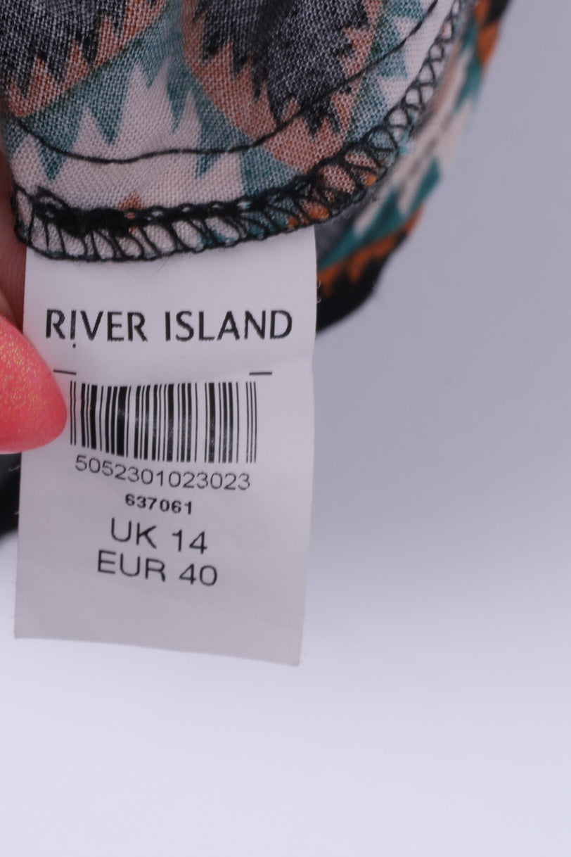 River Island Womens uk14 eu40 M Mini Dress Tube Black Collar Diamont Print Flared