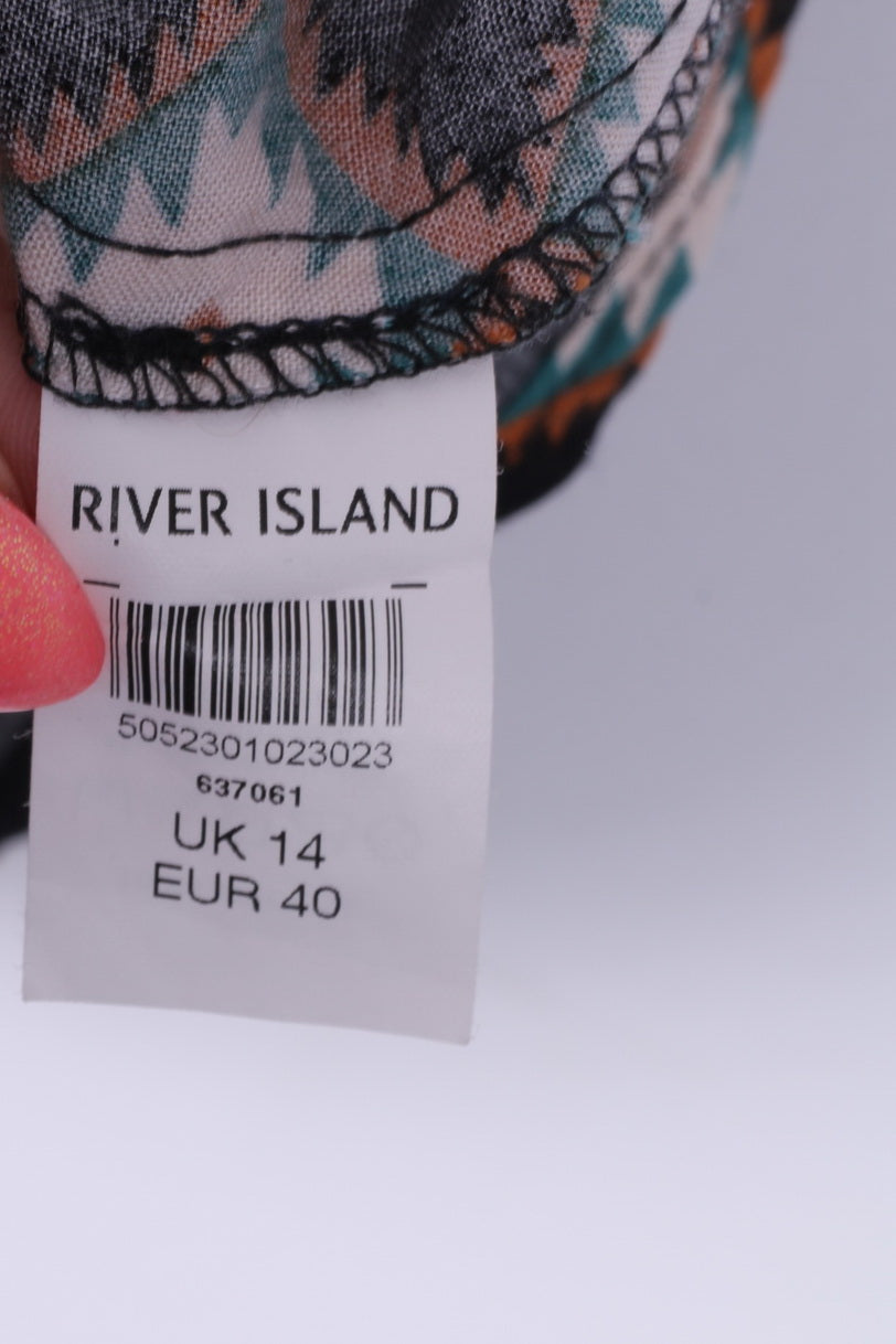 River Island Donna UK14 EU40 M Mini abito tubolare colletto nero stampa Diamont svasato