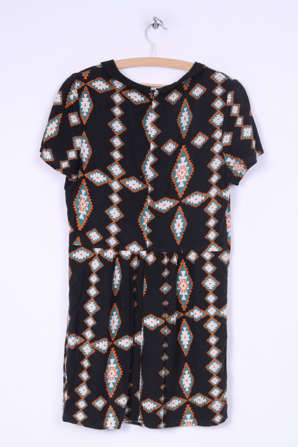 River Island Donna UK14 EU40 M Mini abito tubolare colletto nero stampa Diamont svasato