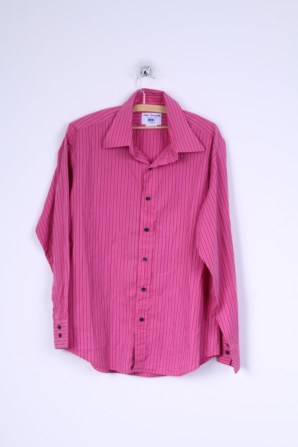 TM Lewin Mens 17 34.5 L Casual Shirt Pink Striped Rovereto Fitted Cotton
