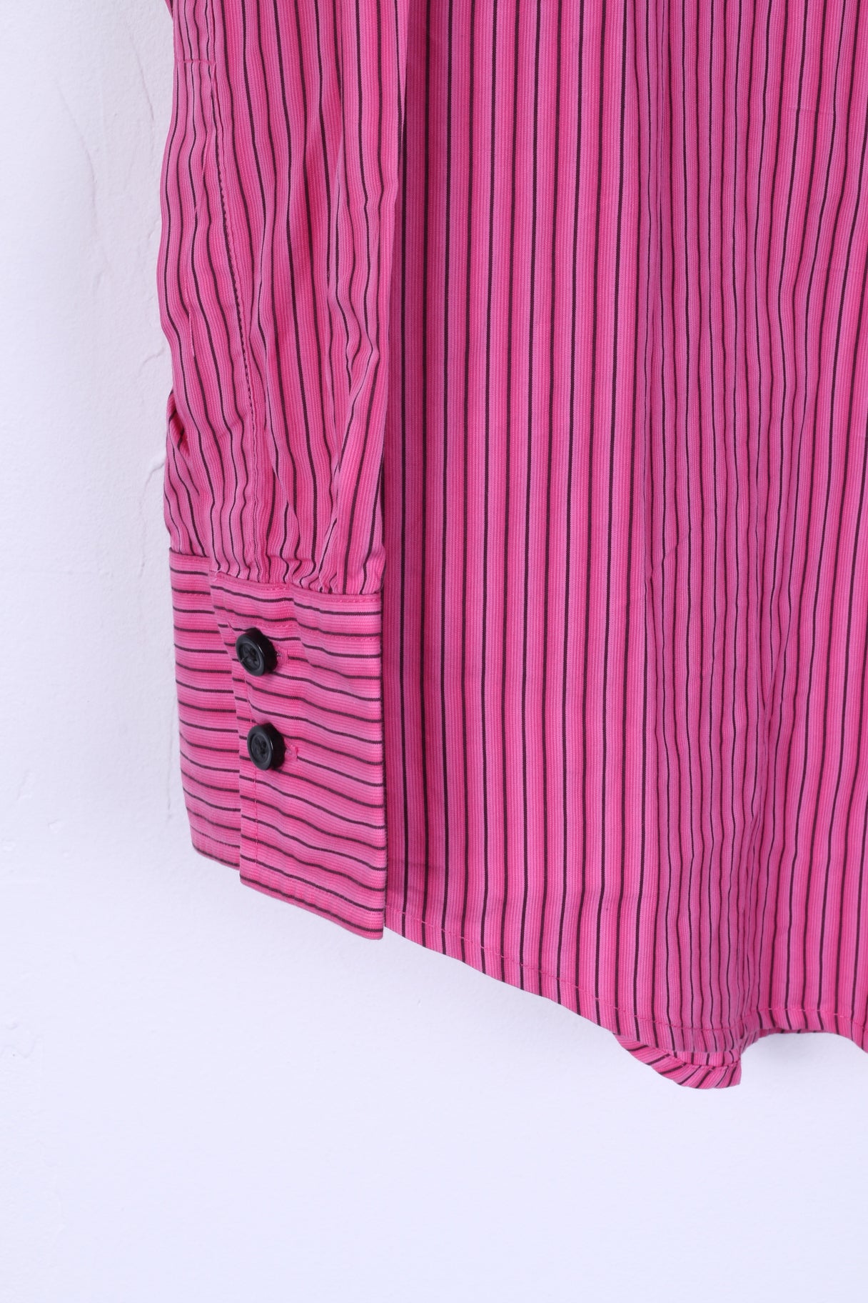 TM Lewin Mens 17 34.5 L Casual Shirt Pink Striped Rovereto Fitted Cotton