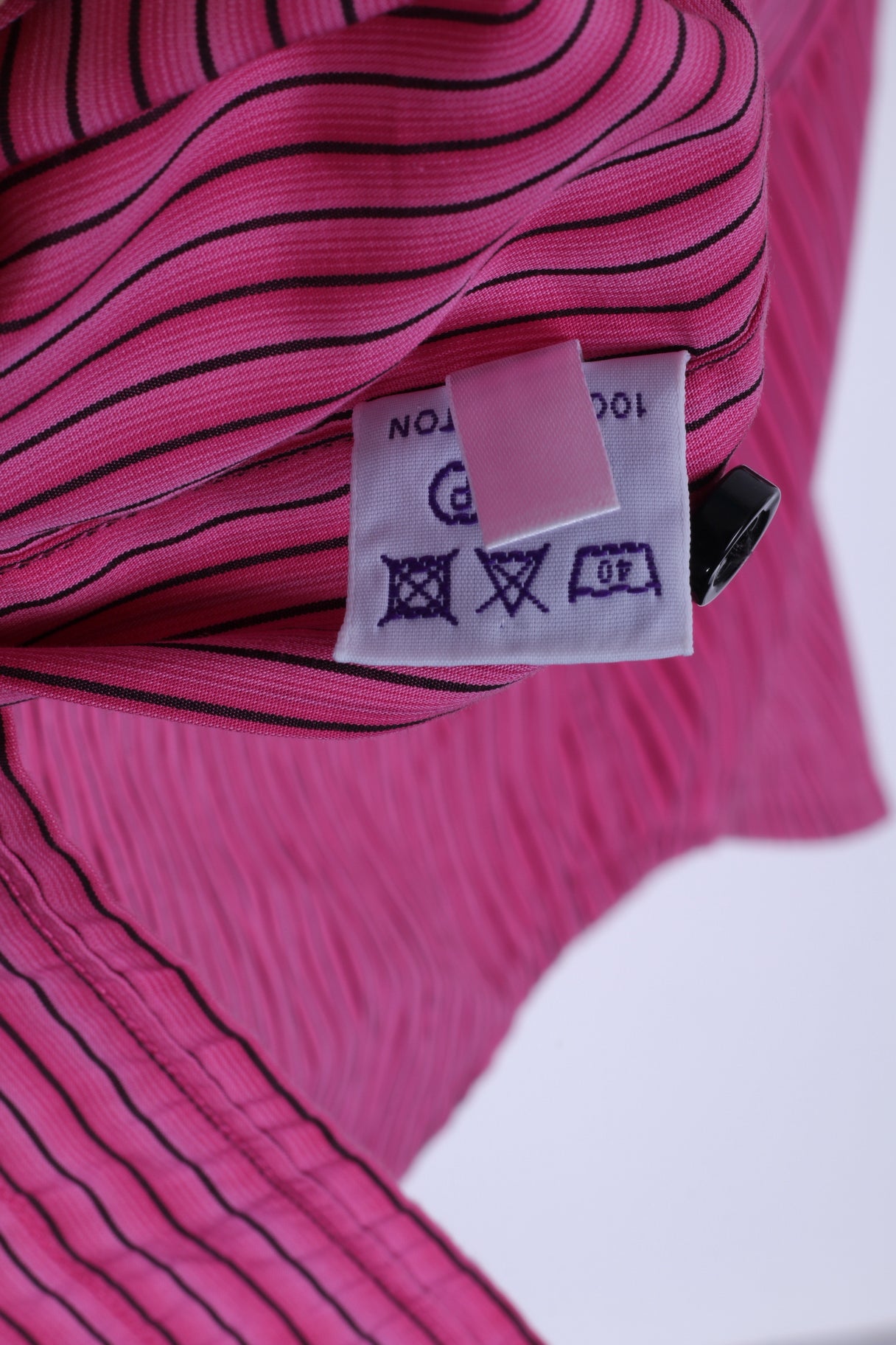 TM Lewin Mens 17 34.5 L Casual Shirt Pink Striped Rovereto Fitted Cotton