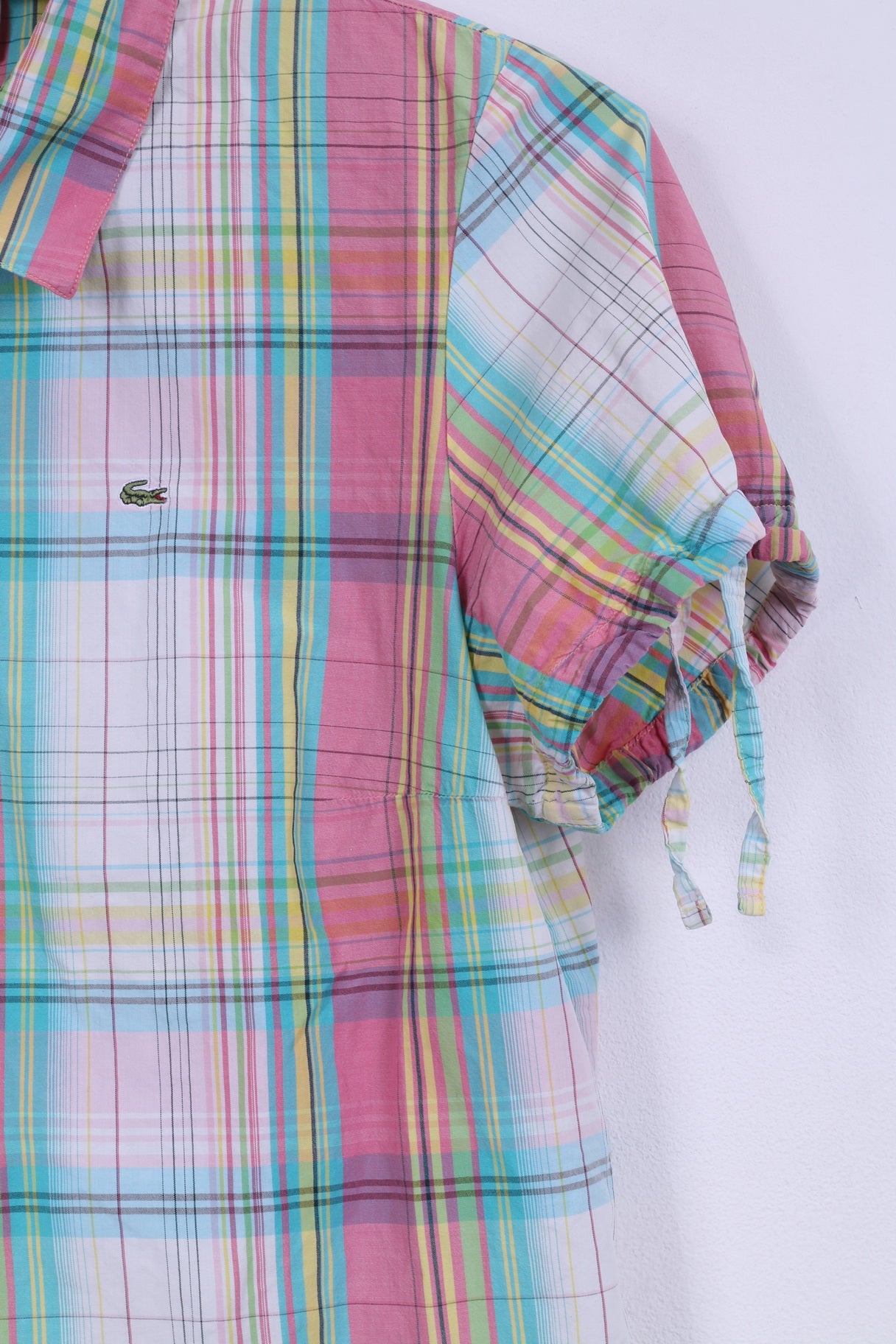 Lacoste Womens 42 M Casual Shirt Pink Check Cotton  Short Sleeve