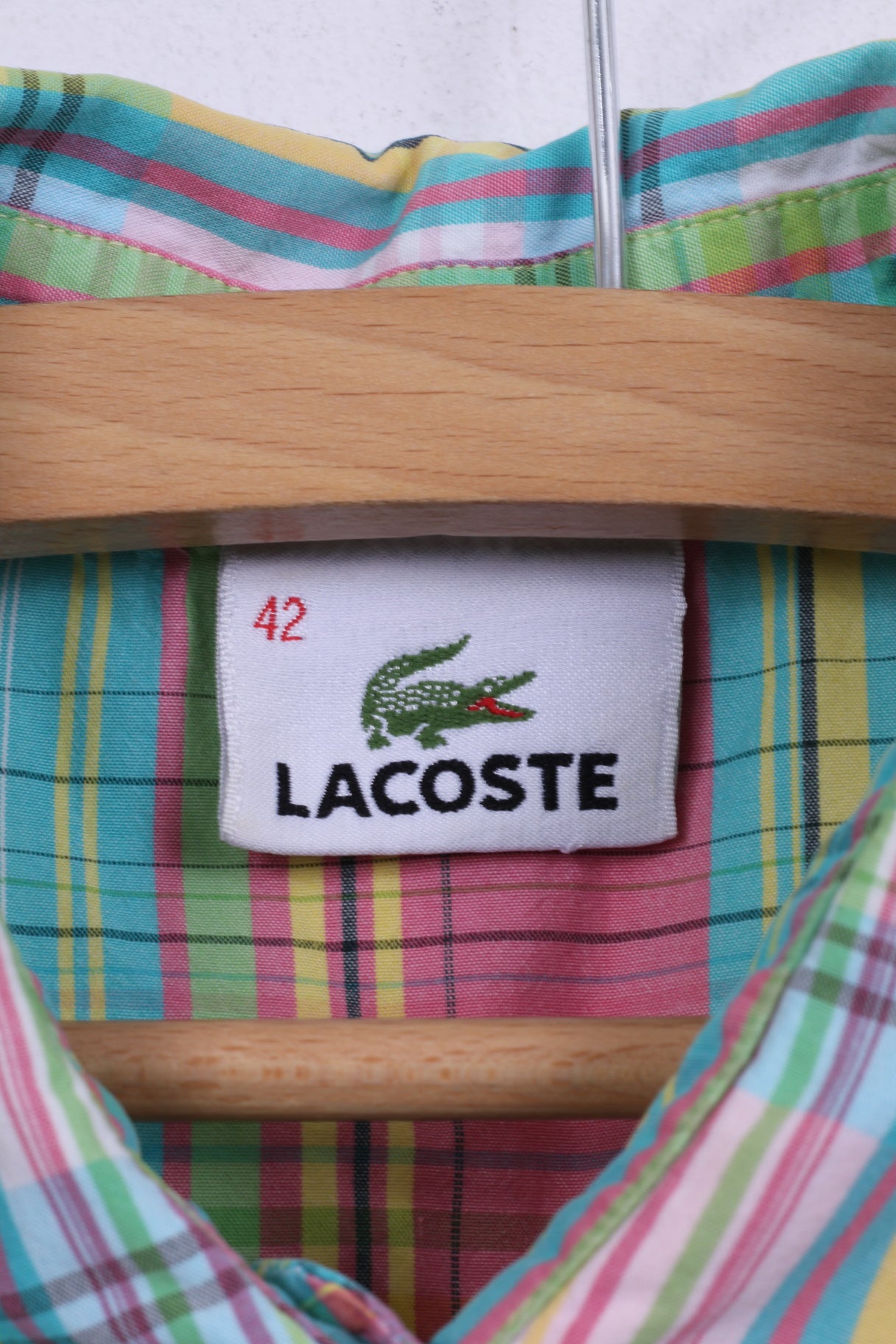 Lacoste Womens 42 M Casual Shirt Pink Check Cotton  Short Sleeve