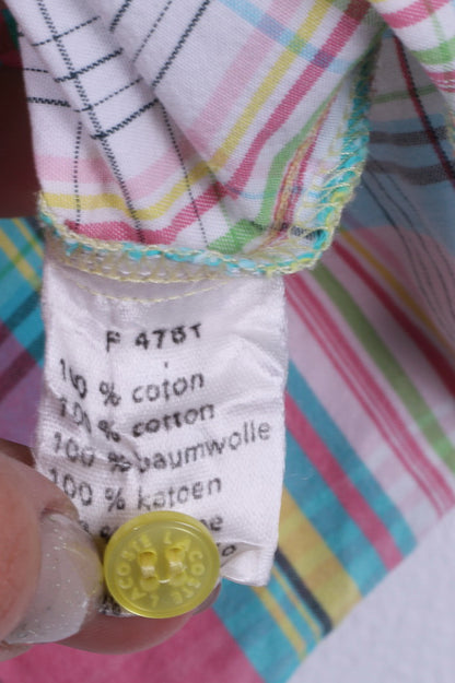 Camicia casual da donna Lacoste 42 M manica corta in cotone a quadri rosa