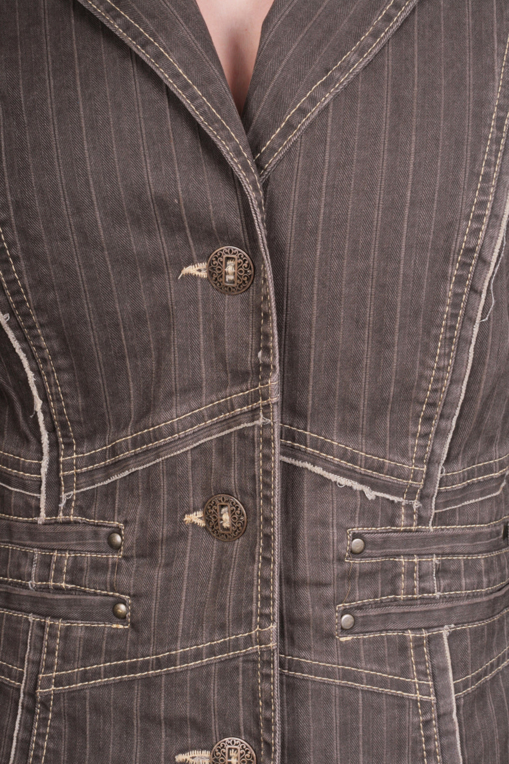 Biba Womens 12 M Blazer Top Suit Jacket Striped Brown Cotton - RetrospectClothes