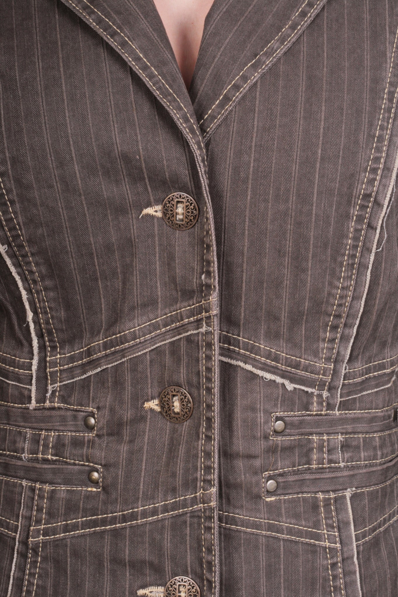 Biba Womens 12 M Blazer Top Suit Jacket Striped Brown Cotton - RetrospectClothes