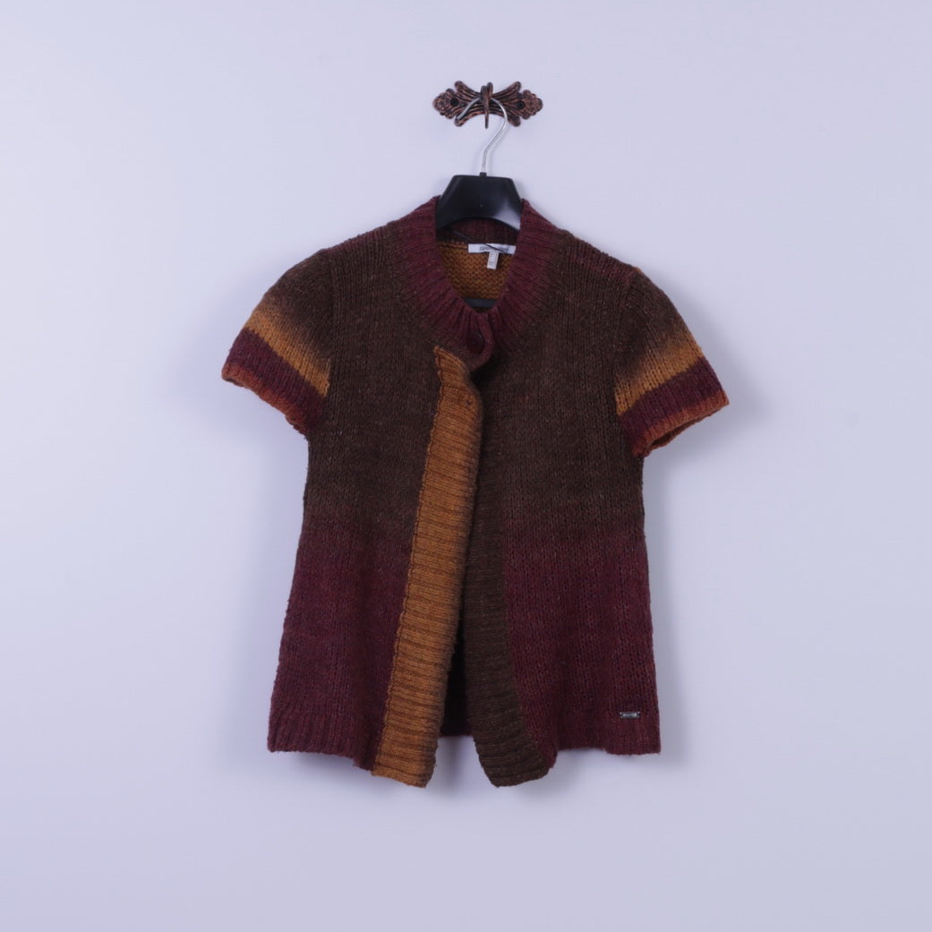 Steilmann Womens 12 38 Jumper Brown Short Sleeve Acrylic Two Button Top