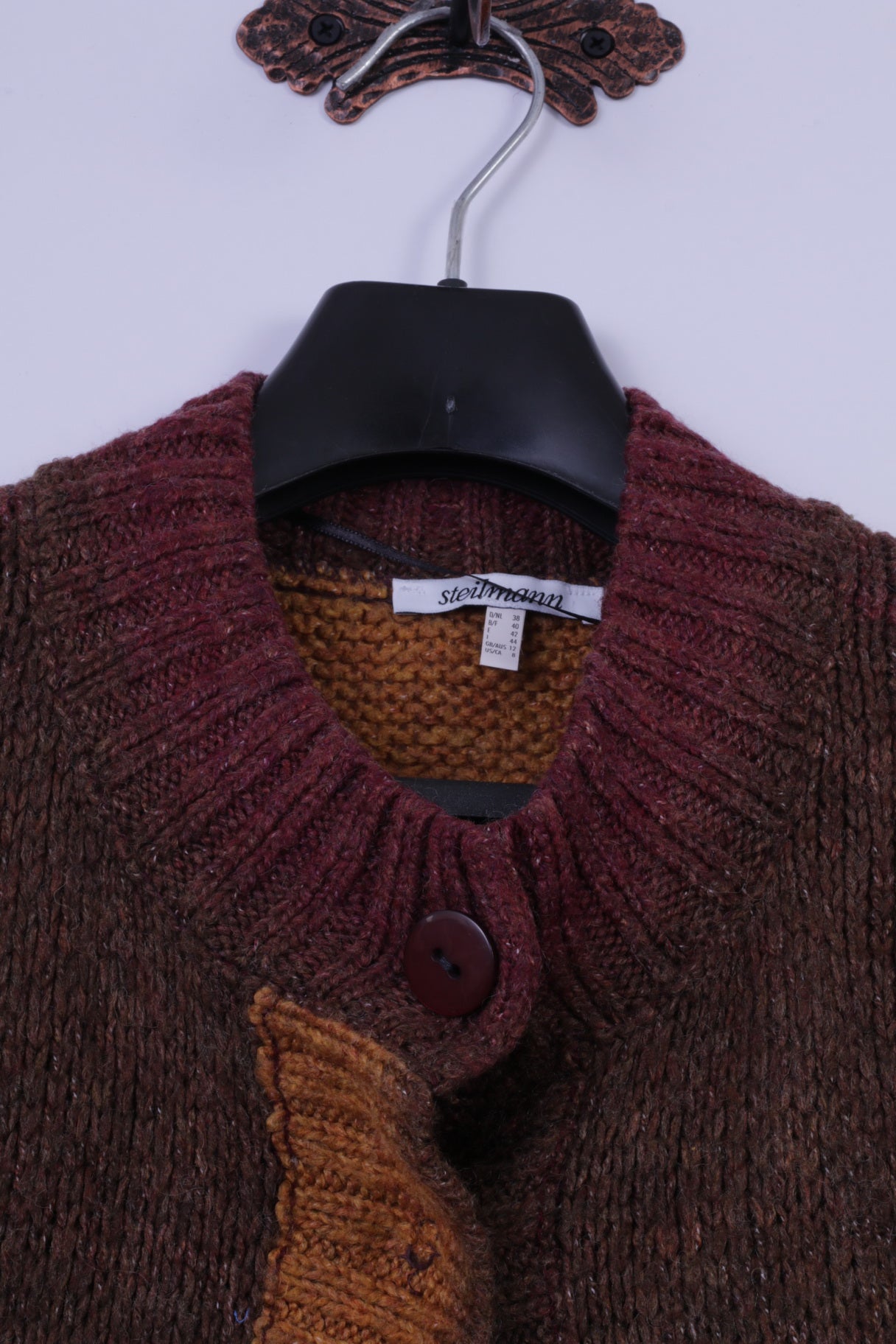 Steilmann Womens 12 38 Jumper Brown Short Sleeve Acrylic Two Button Top