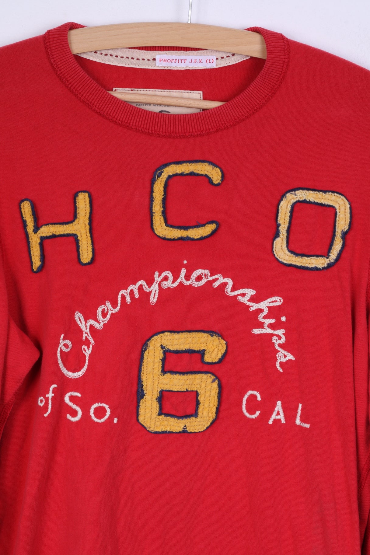 Camicia Hollister da uomo a maniche lunghe S in cotone rosso girocollo ricamato HCO