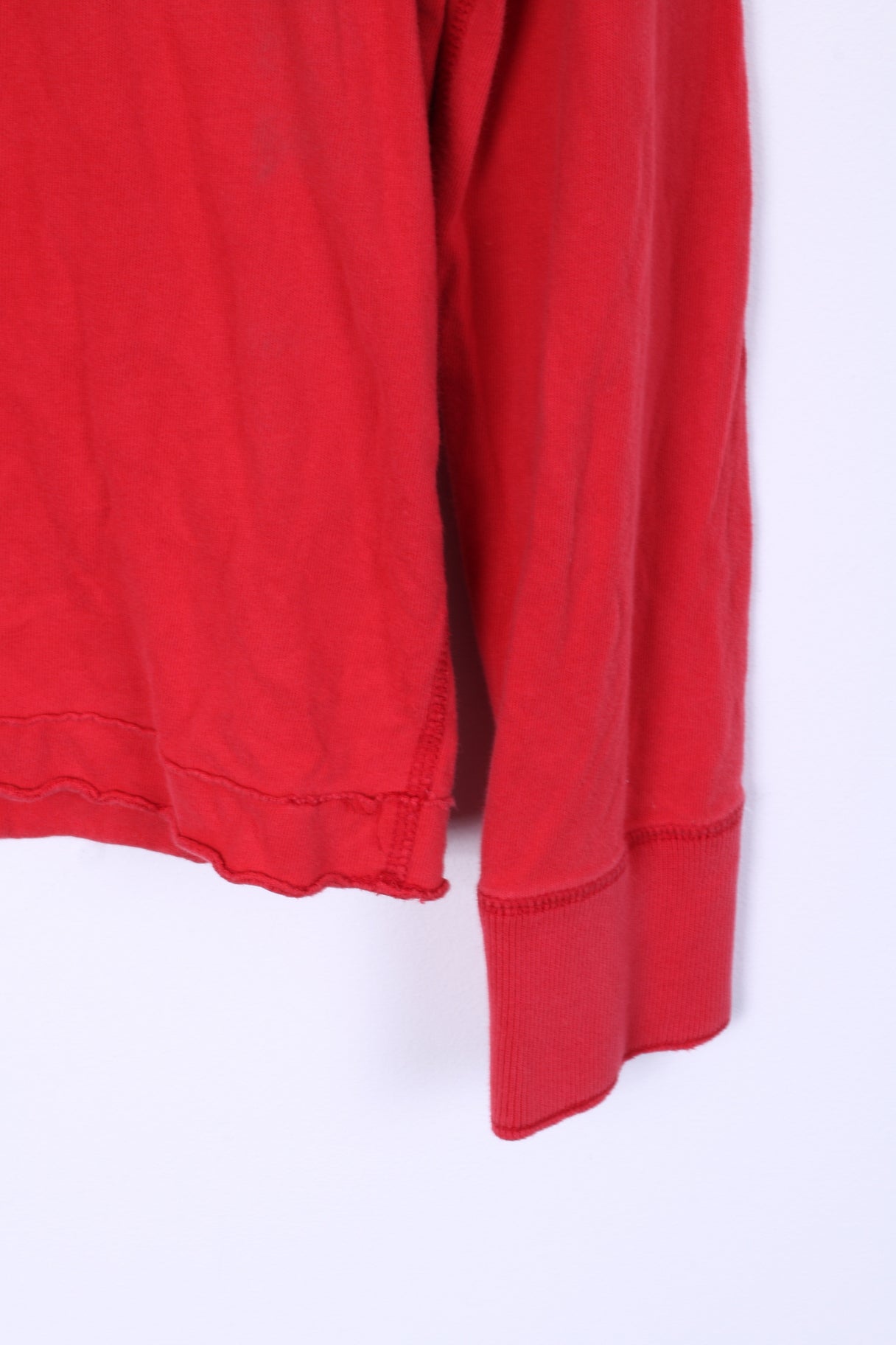 Hollister Chemise à manches longues pour hommes en coton rouge col rond brodé HCO