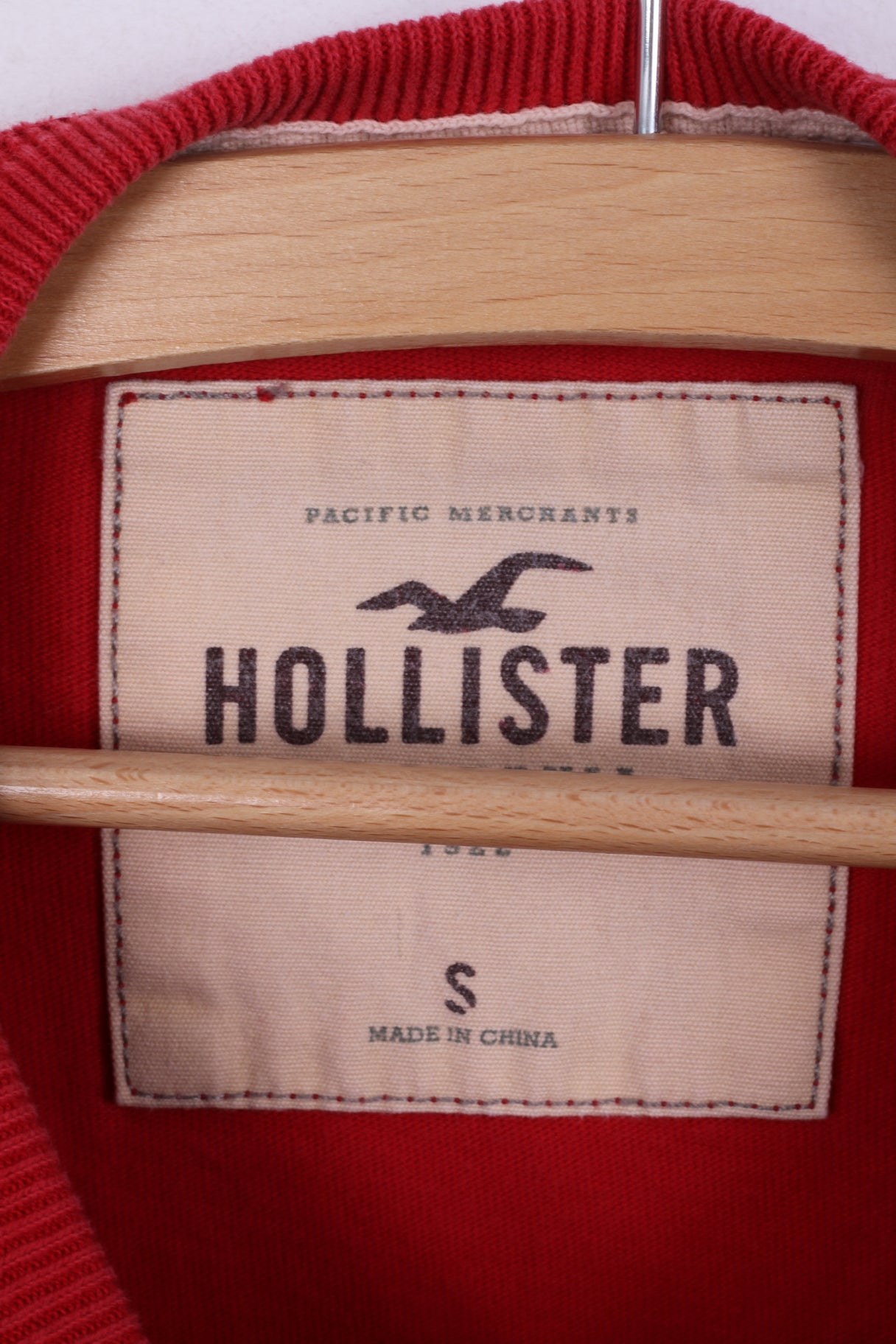 Camicia Hollister da uomo a maniche lunghe S in cotone rosso girocollo ricamato HCO