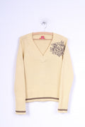 Kenvelo Womens M Jumper Yellow Acrylic V Neck Simply Sweater