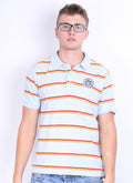 Schott Bros.Inc Mens XL Polo Shirt Blue Short Sleeve Summer Striped - RetrospectClothes