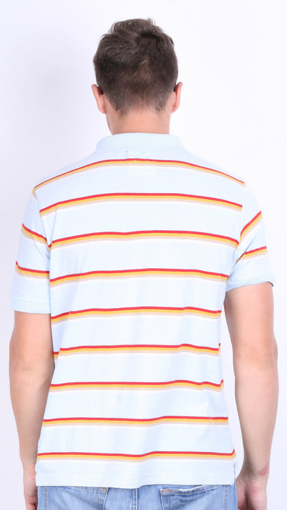 Schott Bros.Inc Mens XL Polo Shirt Blue Short Sleeve Summer Striped - RetrospectClothes