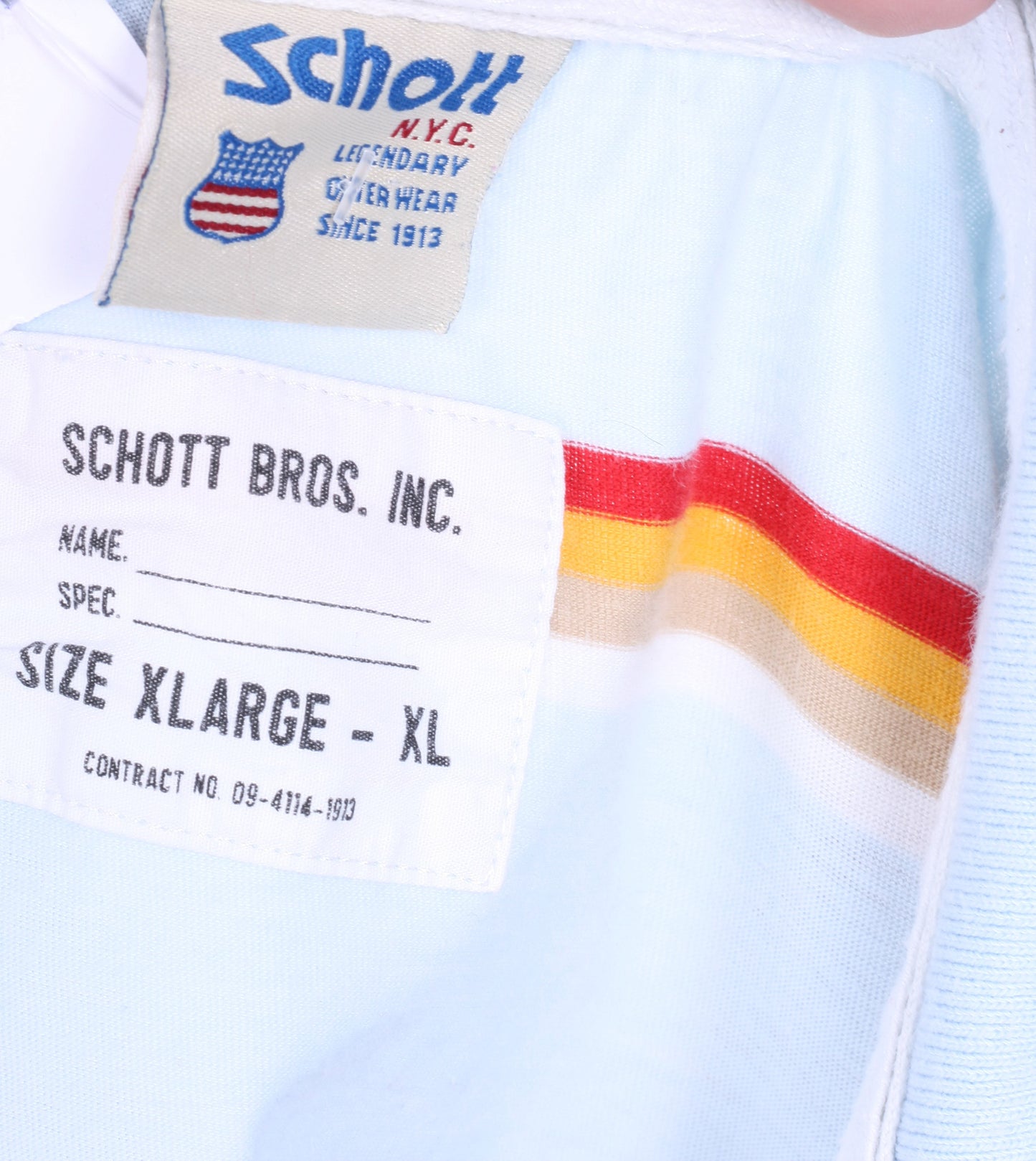 Schott Bros.Inc Mens XL Polo Shirt Blue Short Sleeve Summer Striped - RetrospectClothes