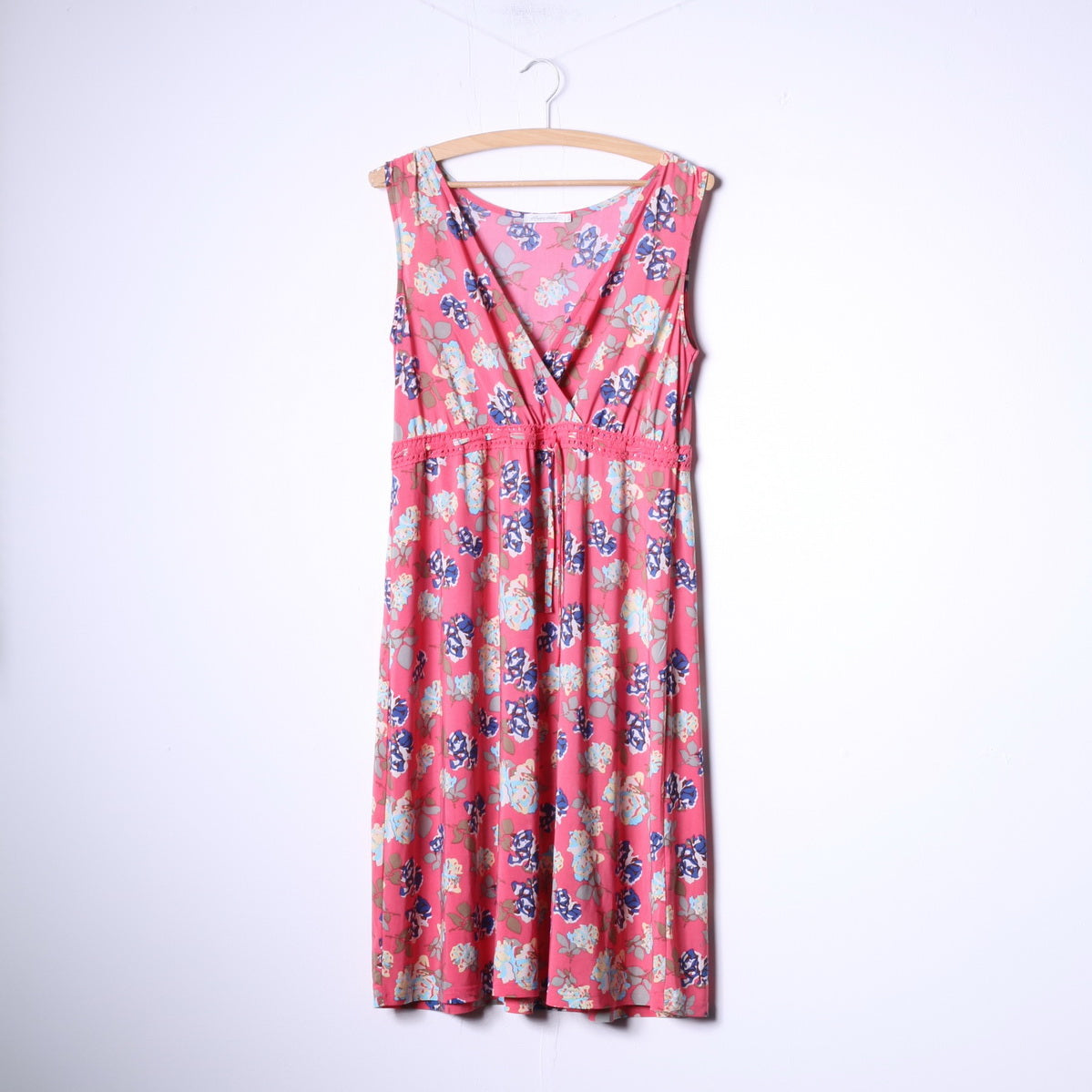 Happy Hollly Womens 40/42 M/L Midi Dress Pink Flowers Print V Neck