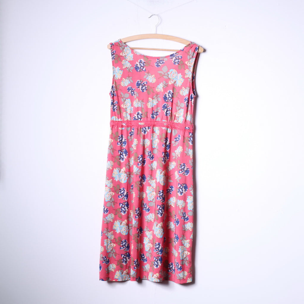 Happy Hollly Womens 40/42 M/L Midi Dress Pink Flowers Print V Neck