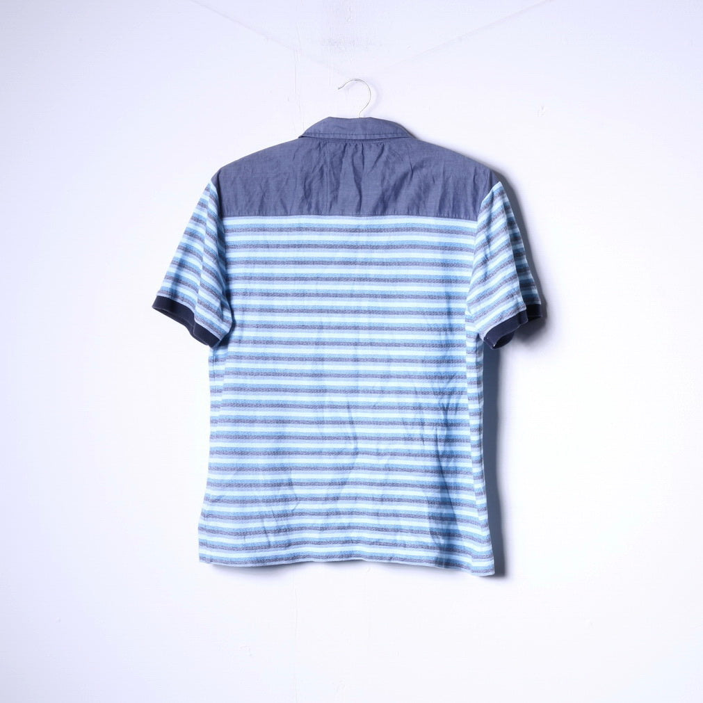 Polo da uomo Penguin L (M) Polo in cotone a righe blu con dettagli sulla parte superiore