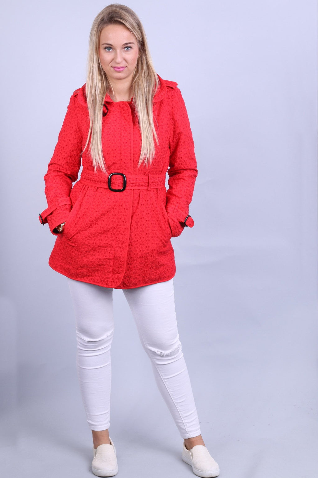 Green With Envy Femme L (M) Veste Rouge Green Envy Manteau léger avec ceinture