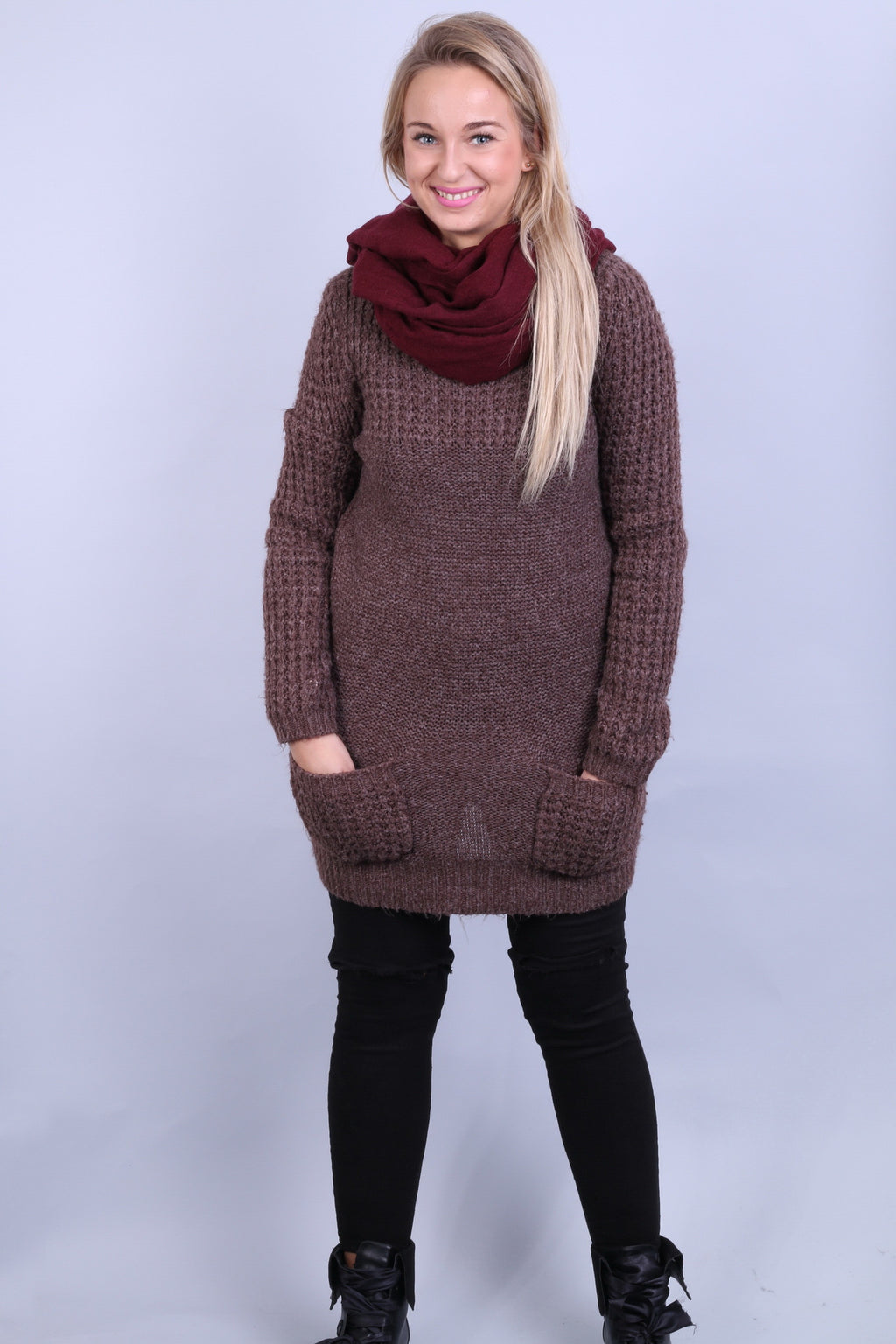 New Look Womens 14 L/XL Jumper Long Sweater Walnut Crew Neck - RetrospectClothes