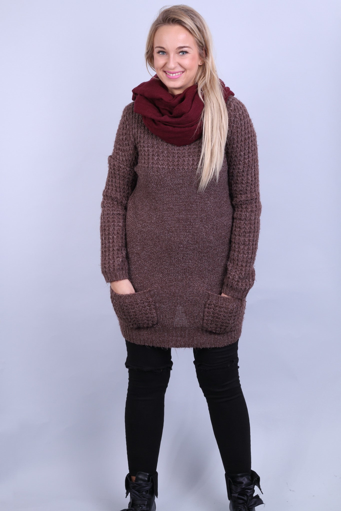 New Look Womens 14 L/XL Jumper Long Sweater Walnut Crew Neck - RetrospectClothes