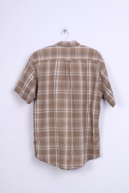 Mc Gordon Mens L Casual Shirt Check Khaki Cotton Short Sleeve