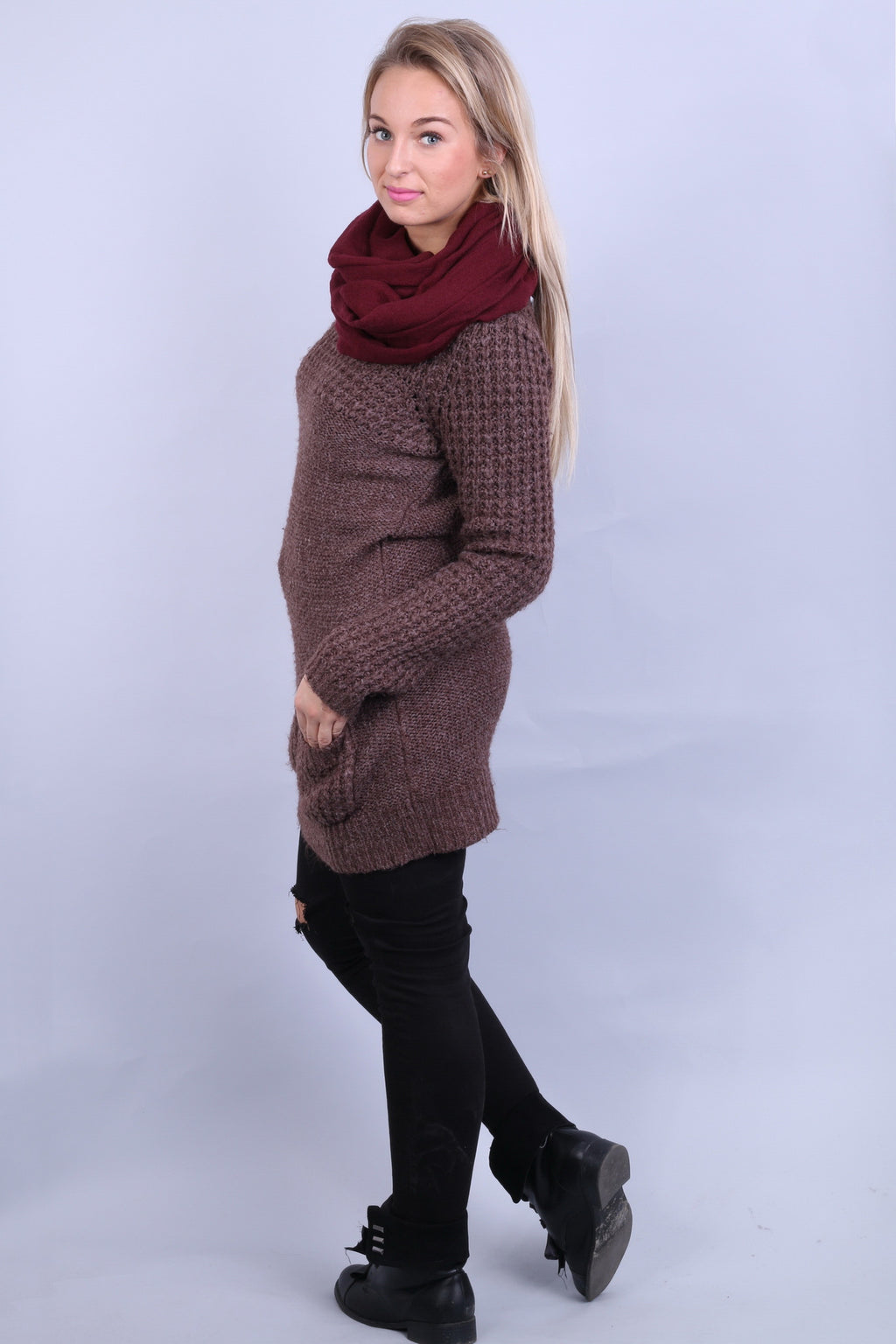 New Look Womens 14 L/XL Jumper Long Sweater Walnut Crew Neck - RetrospectClothes