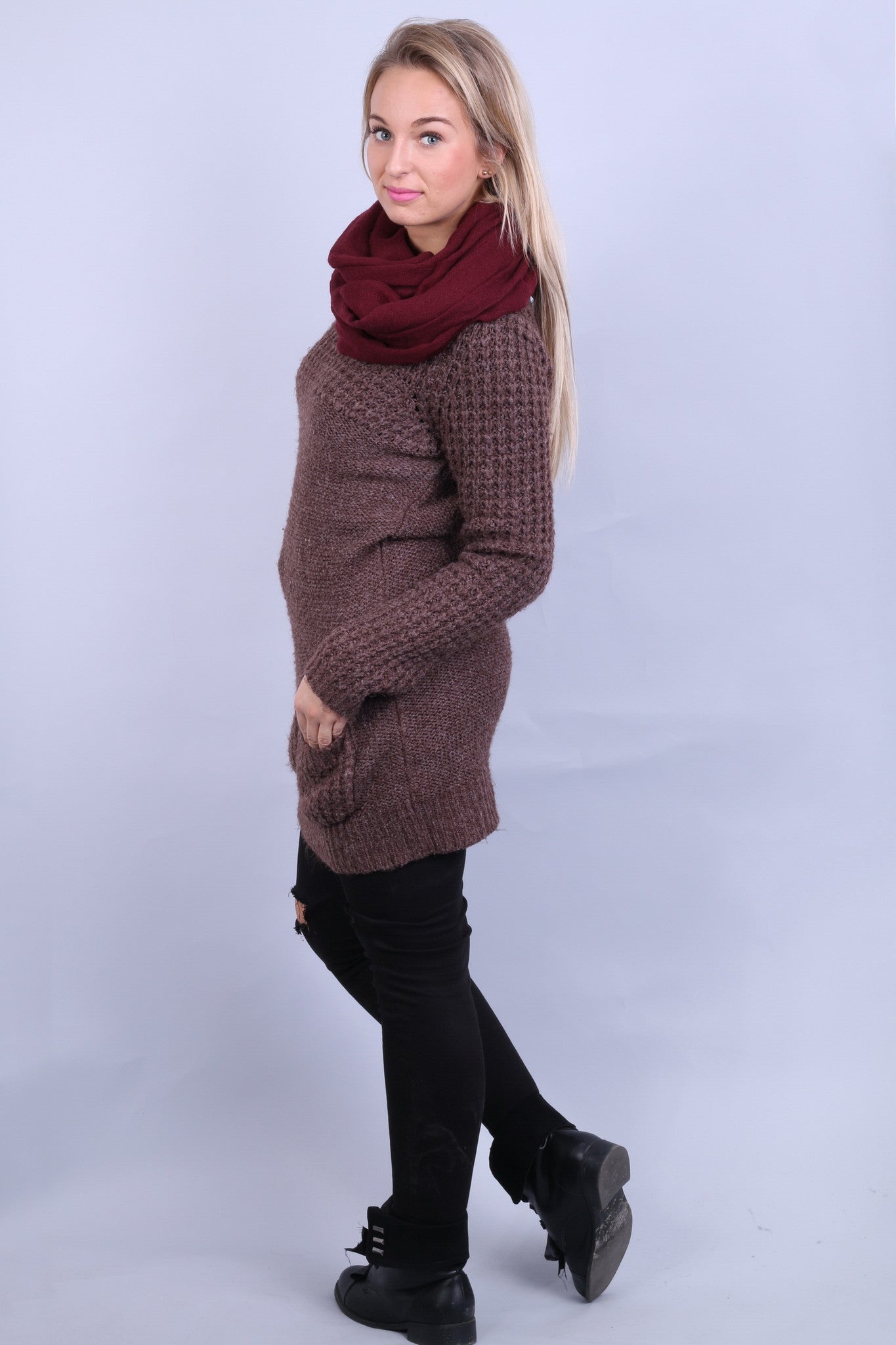 New Look Womens 14 L/XL Jumper Long Sweater Walnut Crew Neck - RetrospectClothes