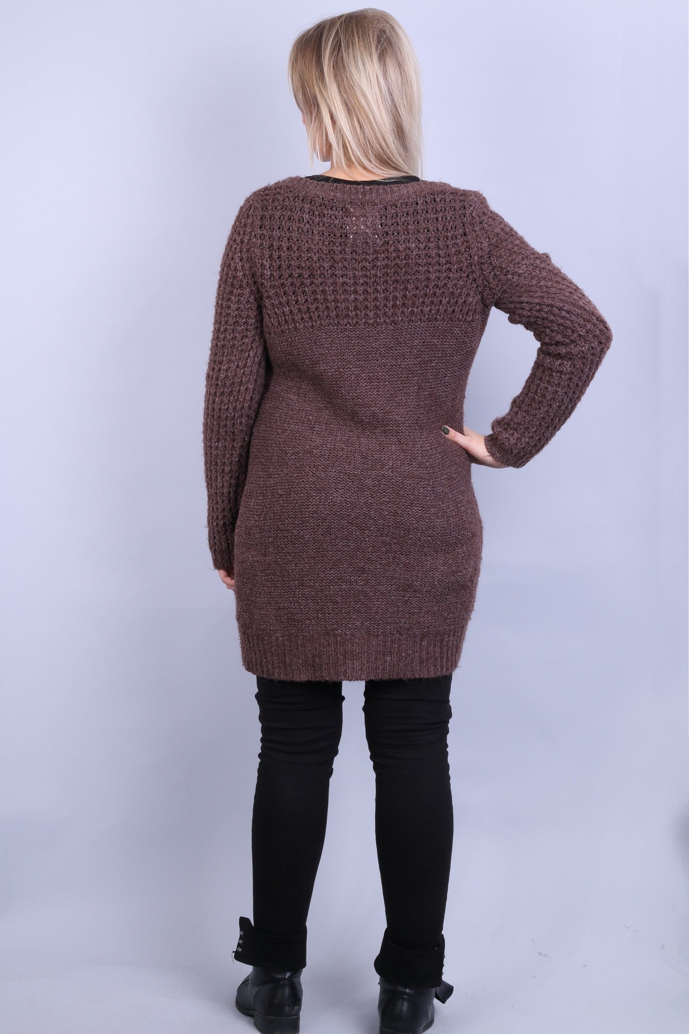 New Look Womens 14 L/XL Jumper Long Sweater Walnut Crew Neck - RetrospectClothes