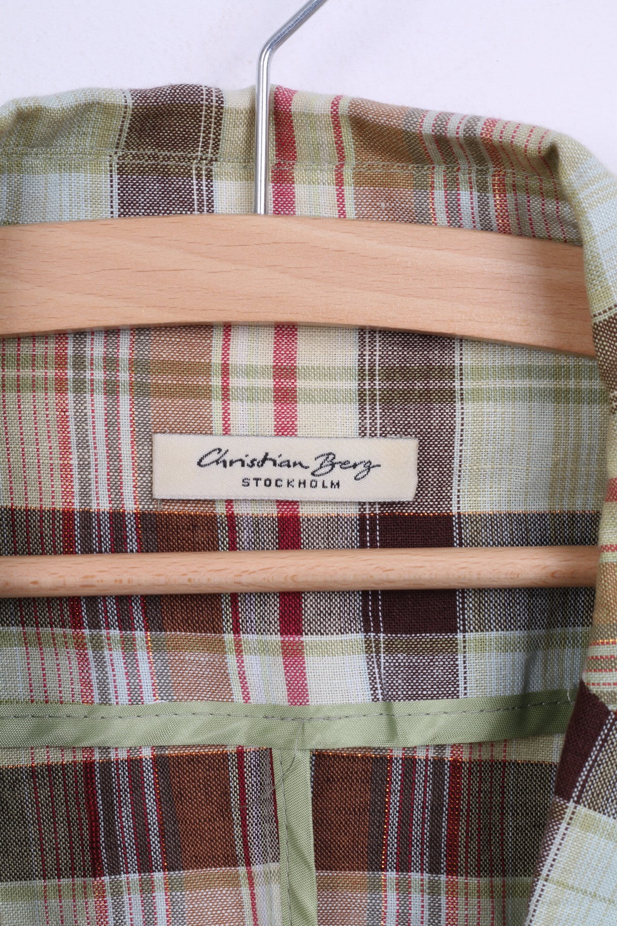 Christian Berg Womens M Blazer Check Green Single Breasted Linen