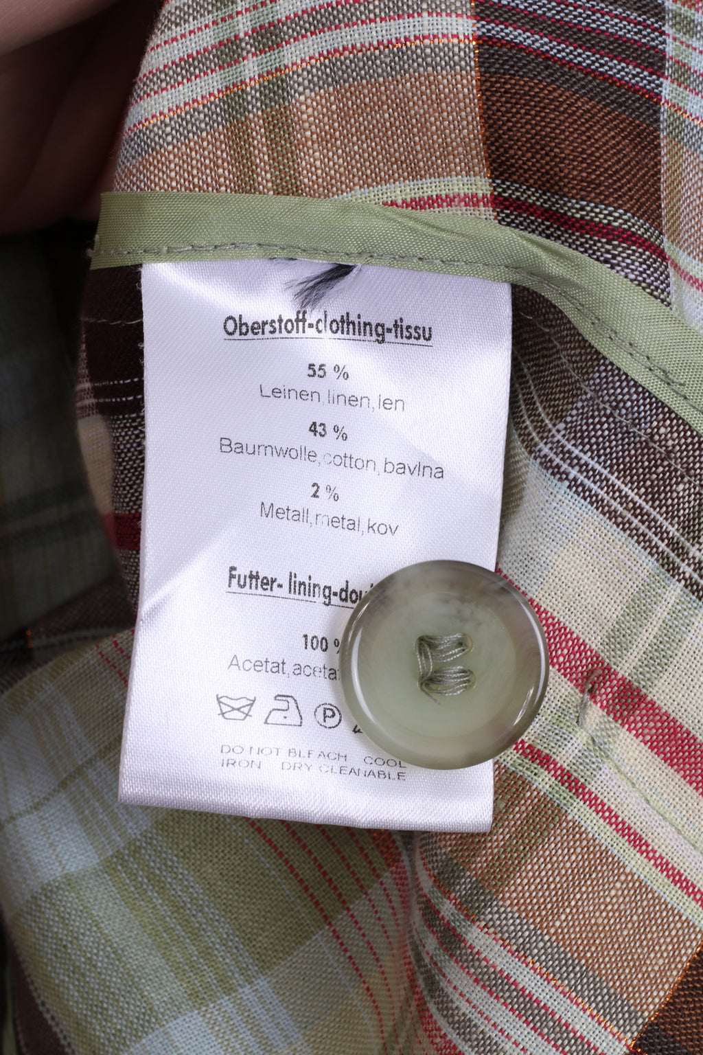 Christian Berg Womens M Blazer Check Green Single Breasted Linen