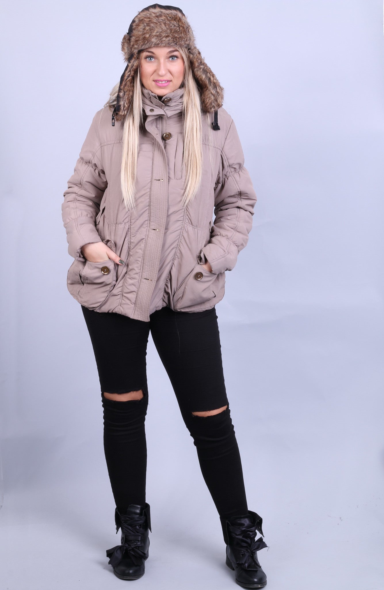 Orsay Womens 40 L Quilted Padded Jacket Parka Hood Brown Winter - RetrospectClothes