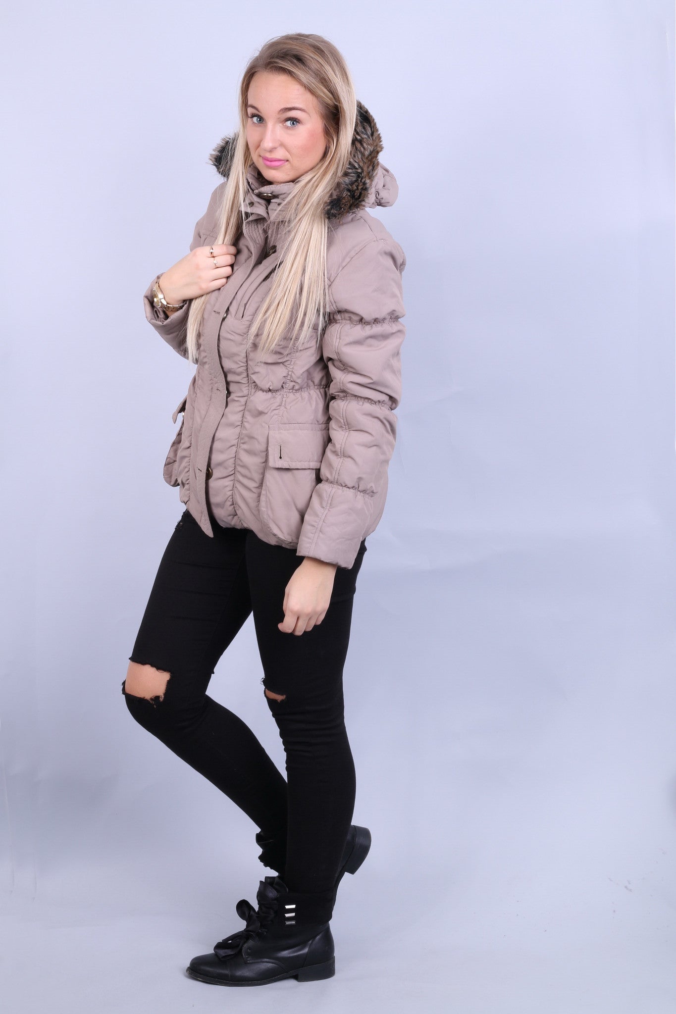 Orsay Womens 40 L Quilted Padded Jacket Parka Hood Brown Winter - RetrospectClothes