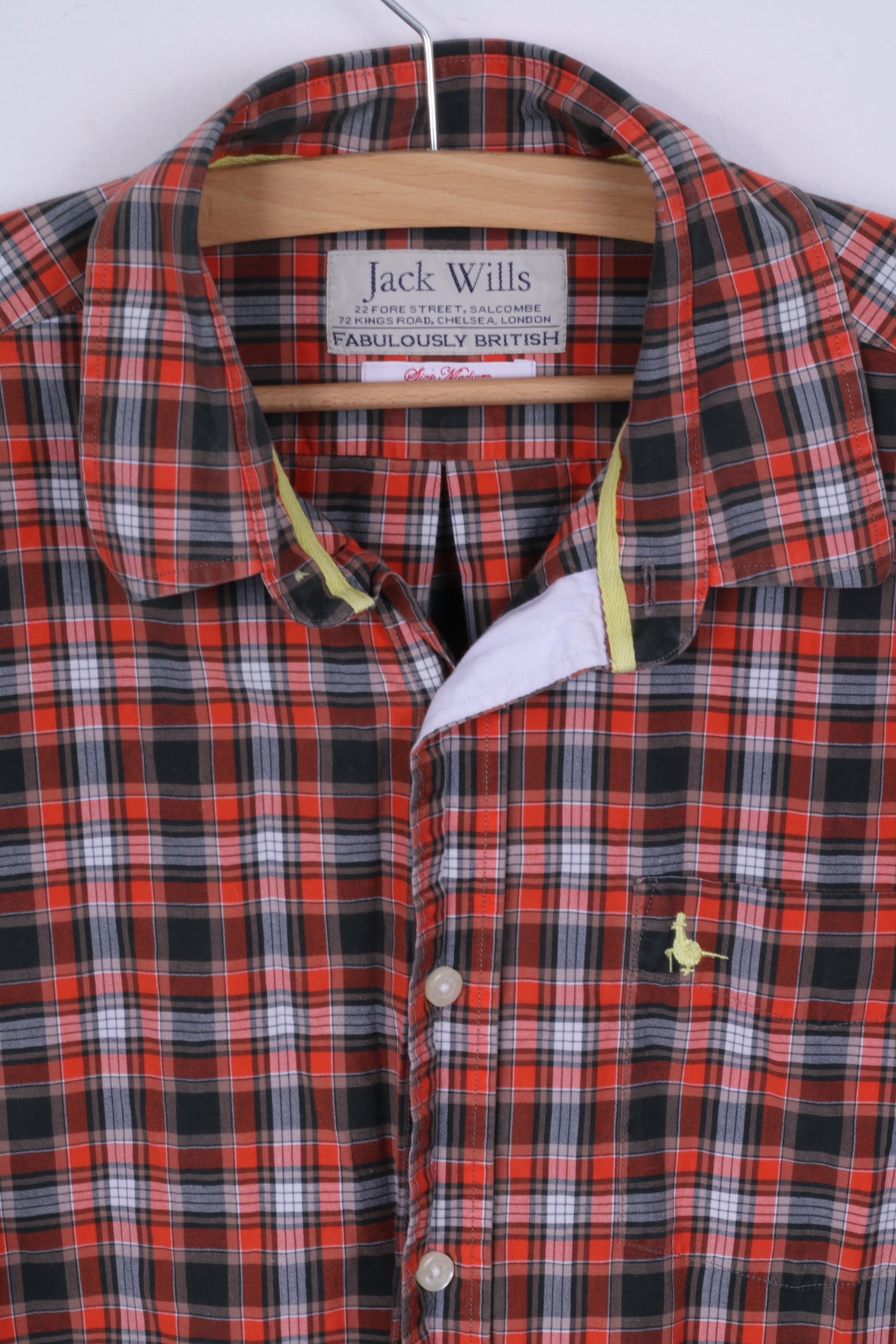 Jack Wills Mens M Casual Shirt Cotton Multi Color Cuffs Checkered British Long Sleeve