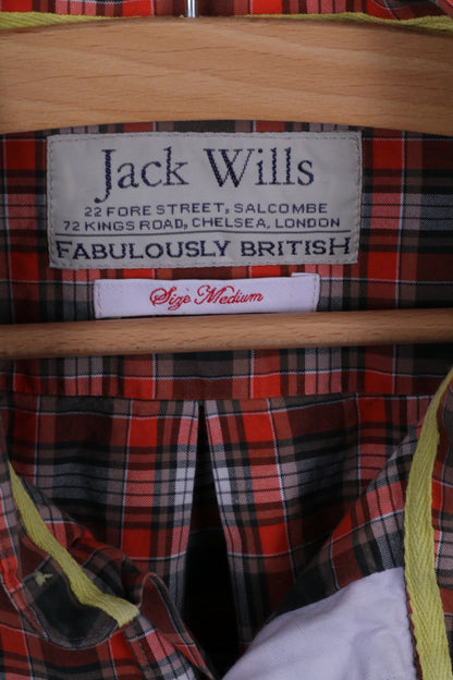 Jack Wills Mens M Casual Shirt Cotton Multi Color Cuffs Checkered British Long Sleeve