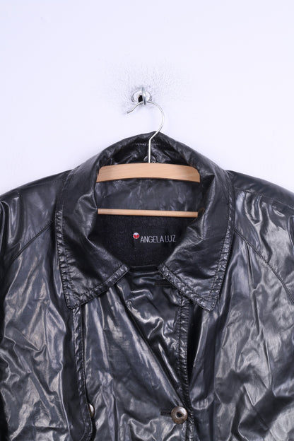 Angela Luz Womens 42 XL Coat Black Shiny Wax Double Breasted Jacket