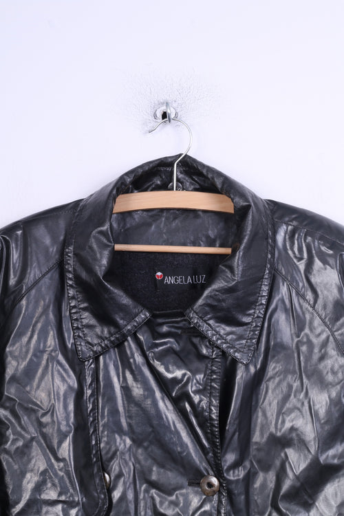 Angela Luz Manteau Femme 42 XL Noir Brillant Wax Double Boutonnage Veste